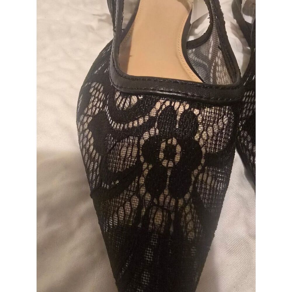 Women's London Lace Sling Back Bow Flats - a New Day™ Black 7: Cushioned Insole, - Picture 3 of 5